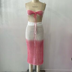 Pink and White Crochet Bikini Set